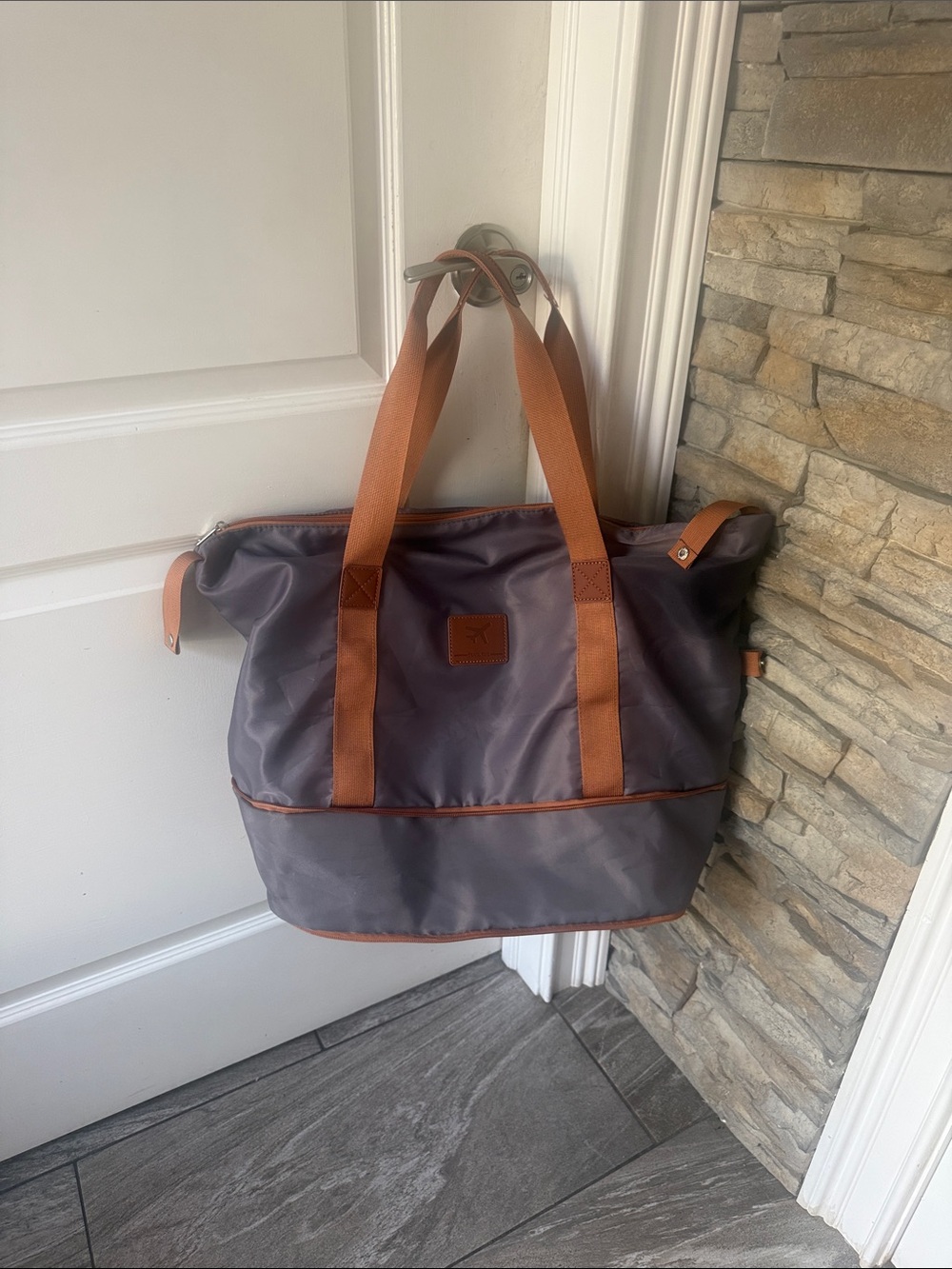Gray Duffel Tote with Brown Accents - Men Bags